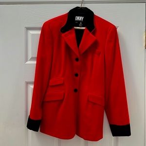 Dkny red wool blazer with black velvet details size 10